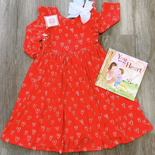 GLD0983 Baby Girls Valentines Red Hearts Ruffle Knee Length Dresses preorder