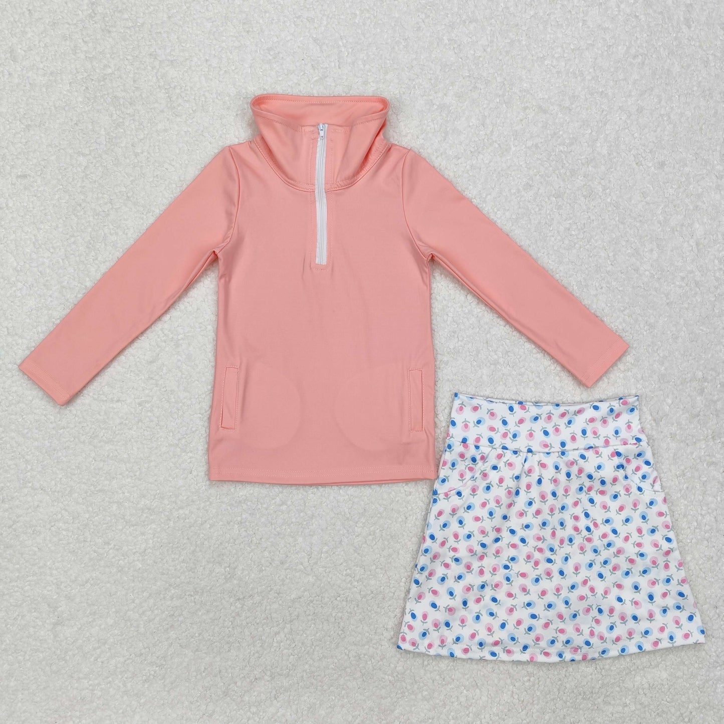 GLD0984Long sleeves pink top floral skirt girls yoga clothes