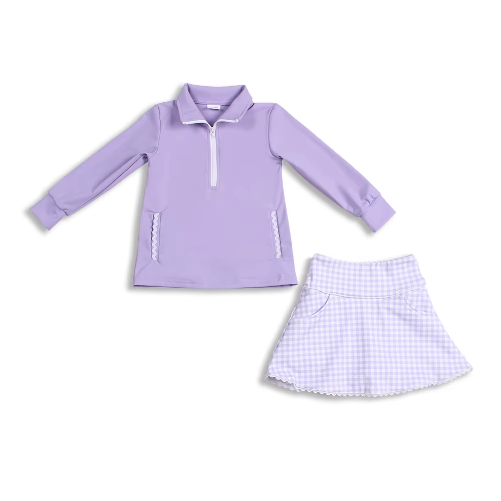 GLD0985 baby girls clothes purple long sleeve dress