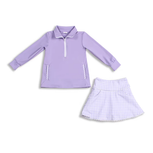 GLD0985 baby girls clothes purple long sleeve dress