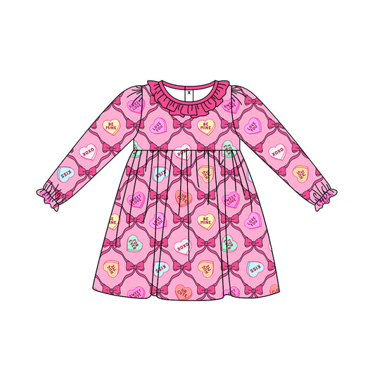 GLD0987 Baby Girls Valentines xoxo Hearts Bows Knee Length Dresses Preorder