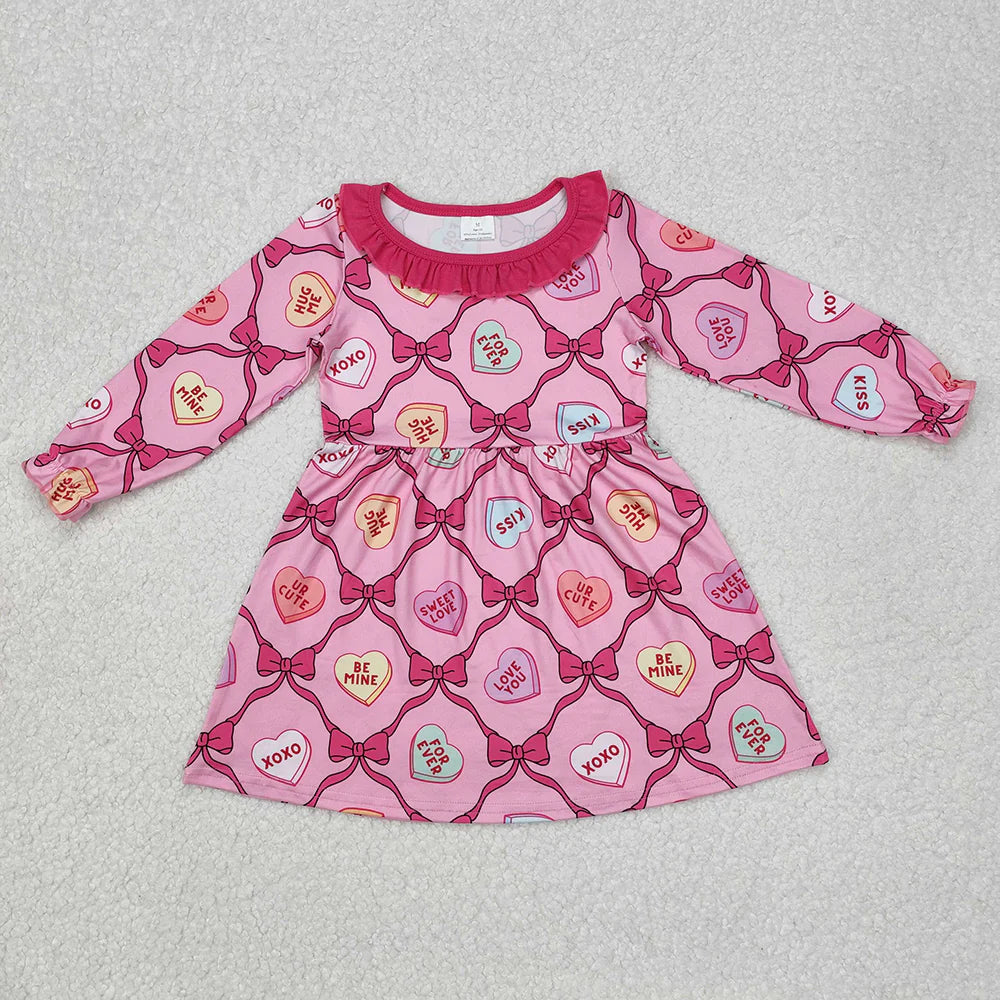 1.13 RTS Sibling Baby Girls Valentines Hearts Bows Romper Pajamas Clothes Sets