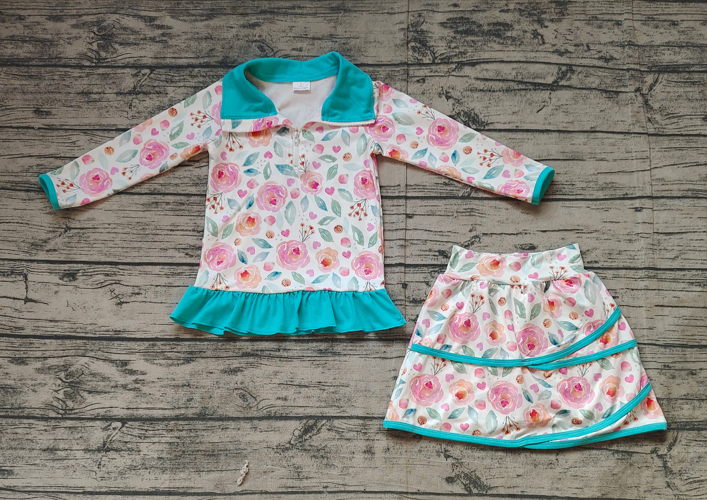 GLD1009Baby Girls Blue Flowers Jacket Skorts