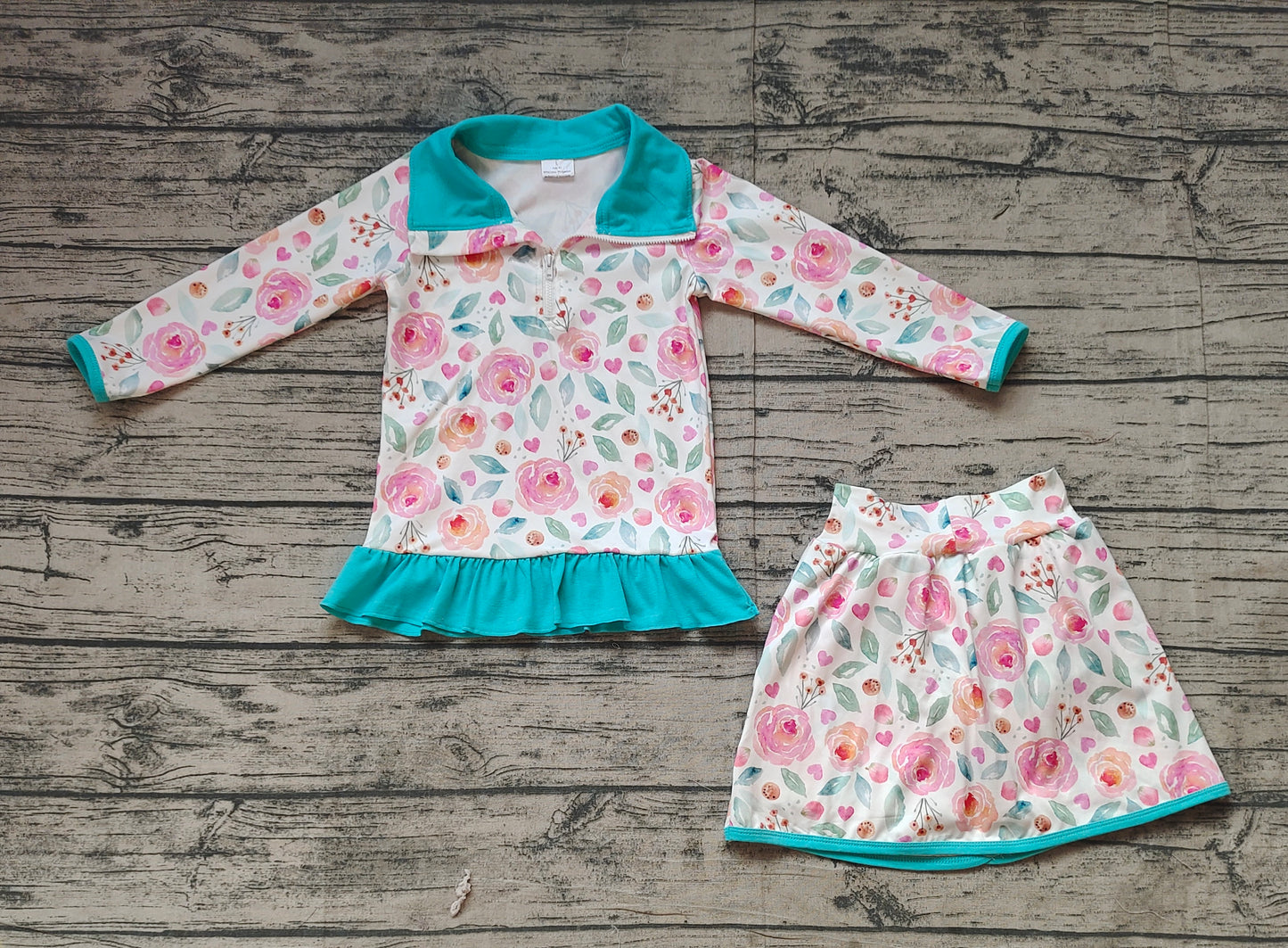 GLD1009Baby Girls Blue Flowers Jacket Skorts
