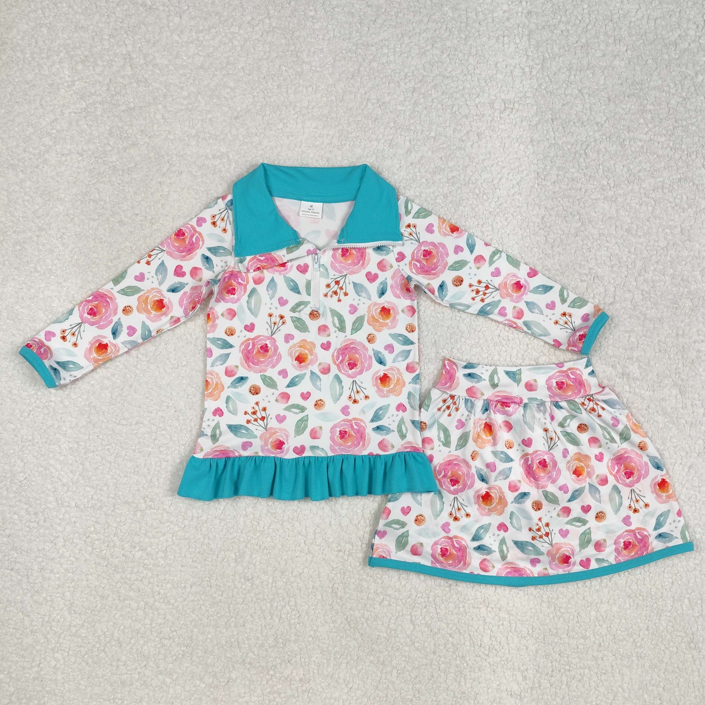 GLD1009Baby Girls Blue Flowers 2Pcs Set Jacket And Skorts Outfit Cute Toddler Girl Clothing Combination