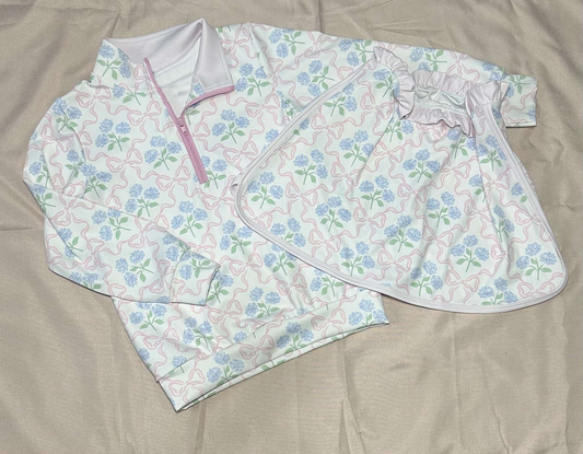GLD1012Baby Girls Bows Flowers Zip Top Skort Skirt Clothes Sets