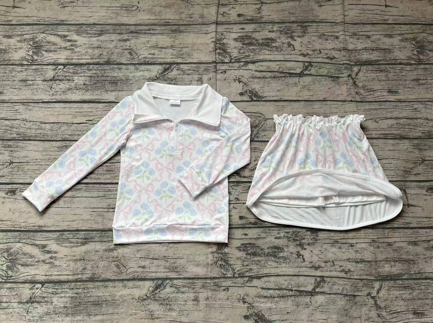 GLD1012Baby Girls Bows Flowers Zip Top Skort Skirt Clothes Sets