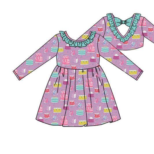 GLD1013Long sleeves cake Happy birthday girls dresses