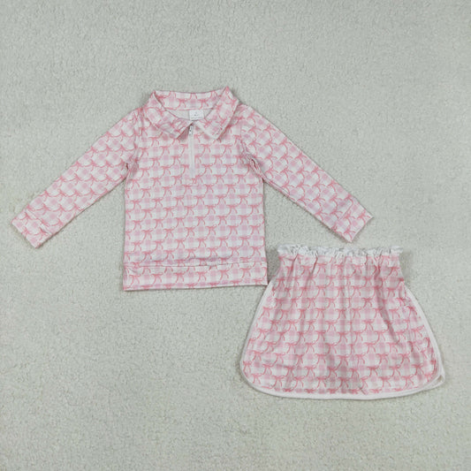 12.4 RTS NO MOQ （In stock）GLD1014 Baby Girls Pink Bows Zip Top Skort Bottoms Clothes Sets