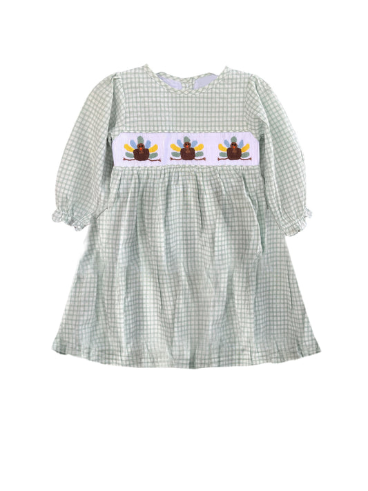 GLD1025 Pre order Long sleeves plaid turkey kids girls Thanksgiving dresses