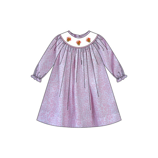 4.28 GLD1027 Pre order Long sleeves pink floral turkey Thanksgiving girls dress