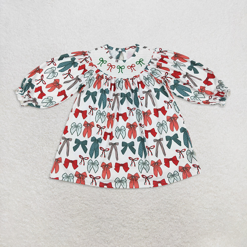 RTS Sibling Baby Girls Kids Girls Long Sleeve Christmas Dresses Red Green Bows Festive Holiday Wear for Children