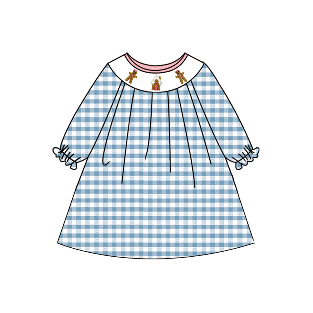 4.28 GLD1029 Pre order Plaid gingerbread long sleeves girls Christmas dress