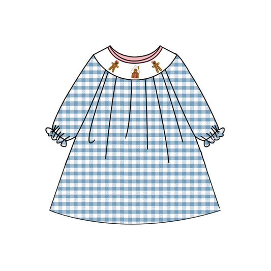 4.28 GLD1029 Pre order Plaid gingerbread long sleeves girls Christmas dress