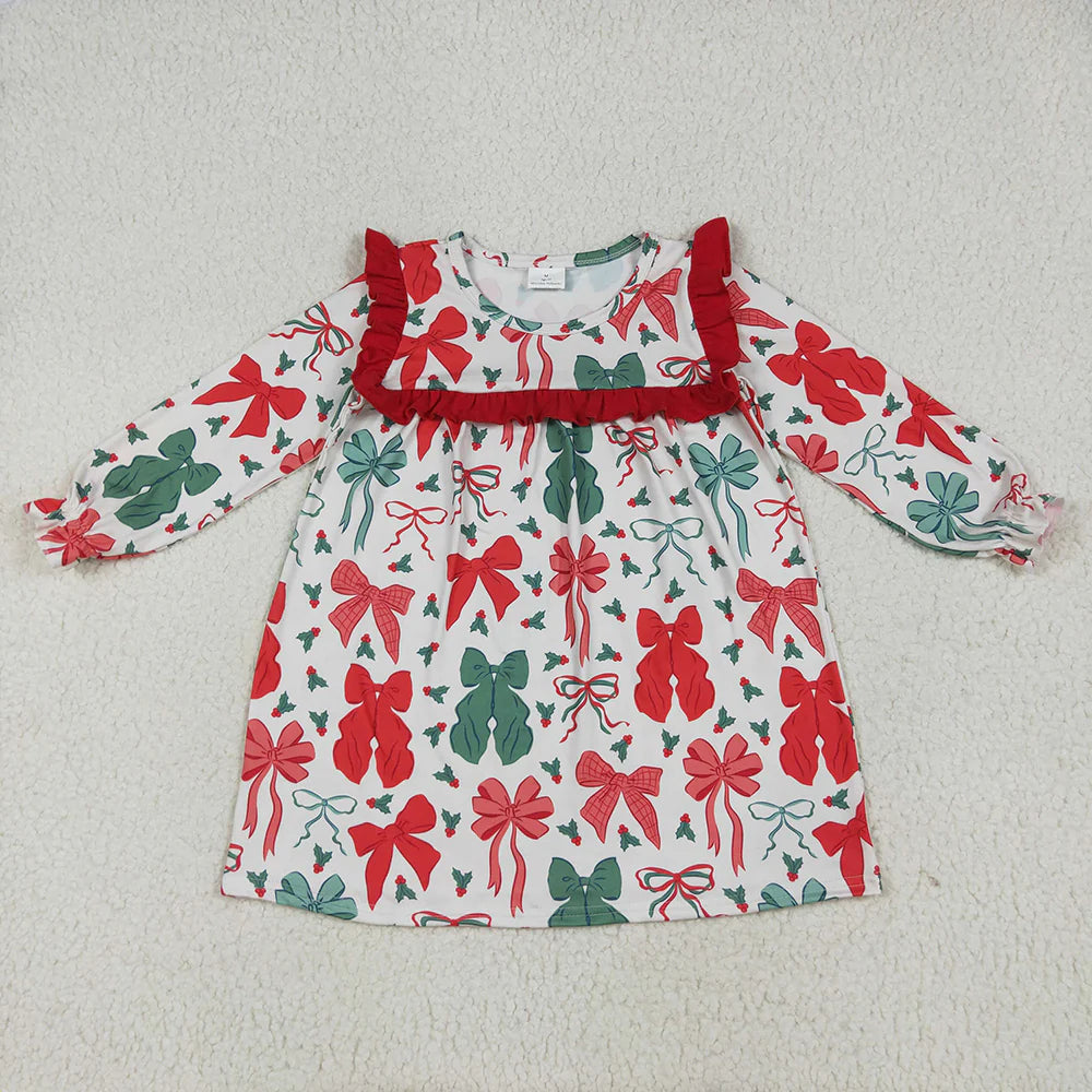 10.2 RTS Sibling Baby Girls Christmas Red Green Bows Rompers Dresses Outfits