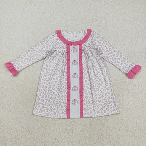 9.29 RTS Sibling Embroidery Bows Pumpkins Baby Girls Leopard Fall Rompers Dresses Outfits