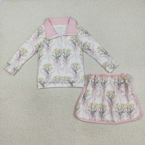 9.23 RTS Sibling Baby Girls Spring Flowers Zipper Top Ruffle Skirt Shorts Clothes Sets