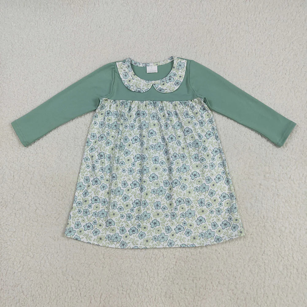 10.1 RTS Sibling Baby Girls Green Floral Rompers Dressses Outfits Sets
