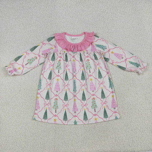 10.30 RST Sibling Baby Girls Bows Trees Plaid Christmas Ruffle Knee Length Dresses