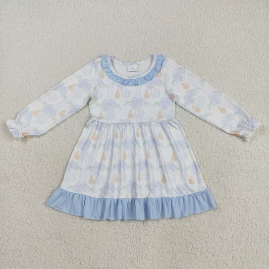 8.20 RTS NO MOQ （In stock）GLD1129 Baby Girls Winter Dress Baby Girls Pumpkins Flowers Plaid Fall Knee Length Dresses