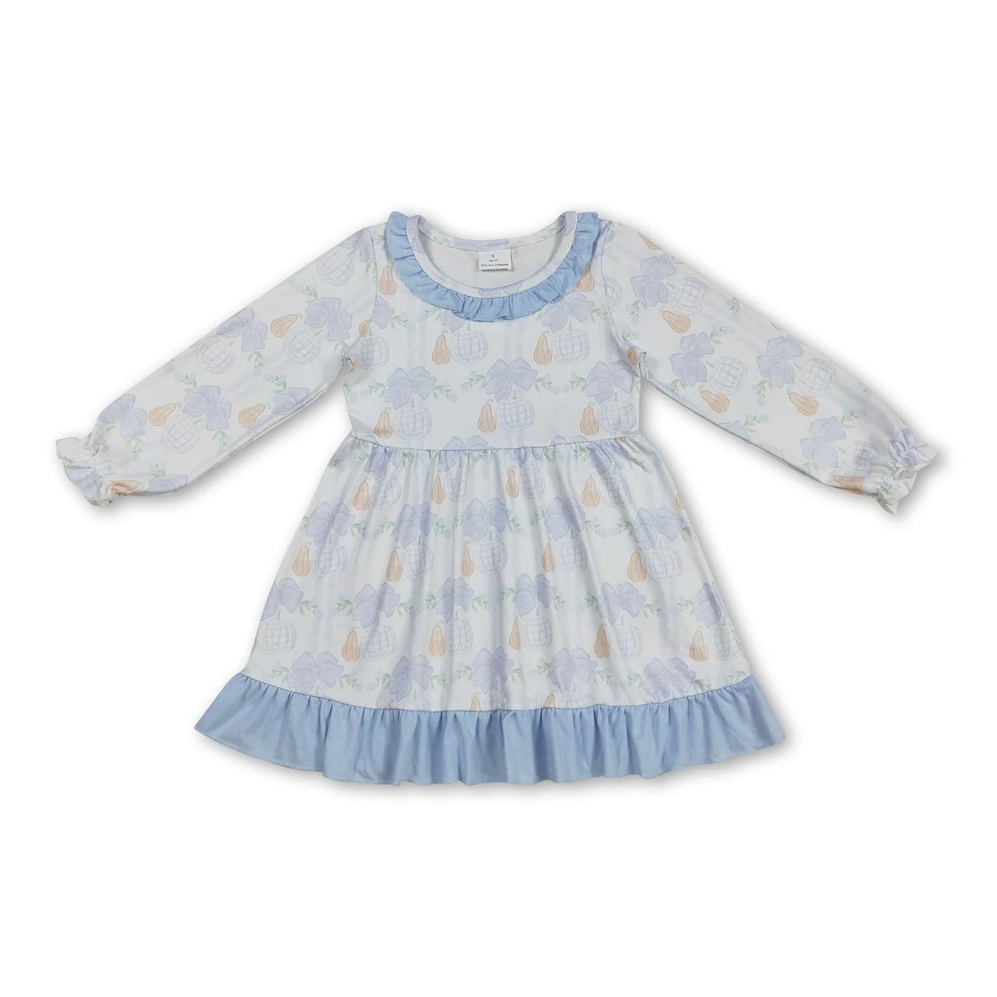 9.30 RTS Sibling Baby Girls Blue Pumpkins Flowers Fall Rompers Dresses