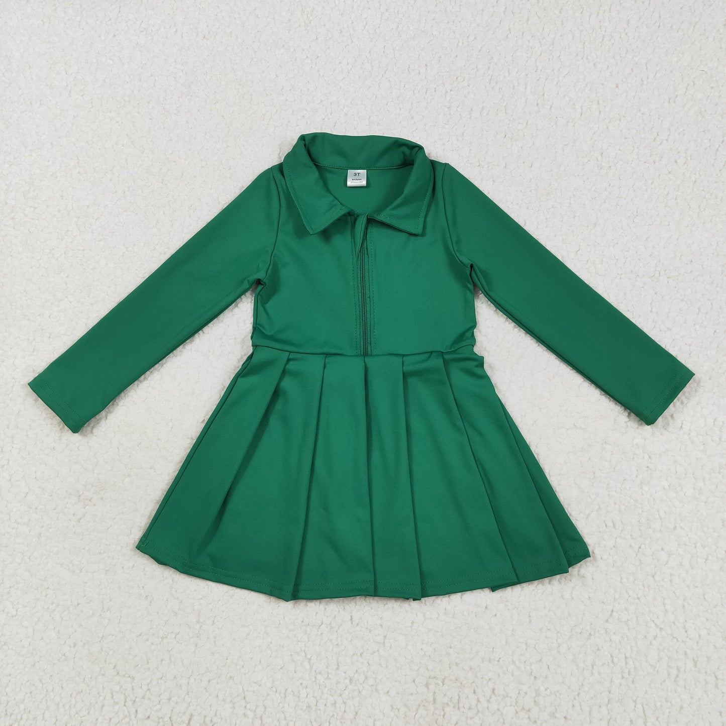 RTS NO MOQ （In stock）GLD1148 Baby Girls Yoga Dress Baby Girls Green Long Sleeves Zipper Yoga Athletic Knee Length Dresses