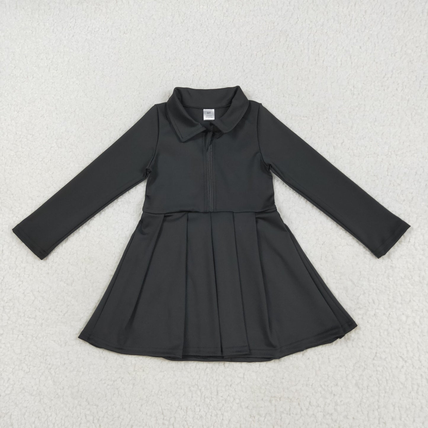 RTS NO MOQ （In stock）GLD1150 Baby Girls Yoga Dress Baby Girls Black Long Sleeves Zipper Yoga Active Wear Dresses