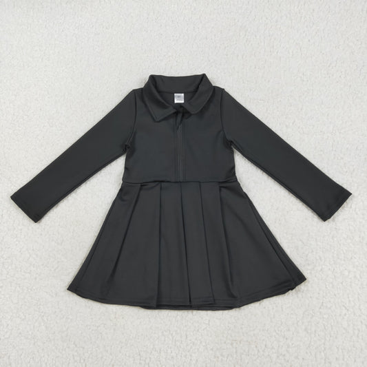 RTS NO MOQ （In stock）GLD1150 Baby Girls Yoga Dress Baby Girls Black Long Sleeves Zipper Yoga Active Wear Dresses