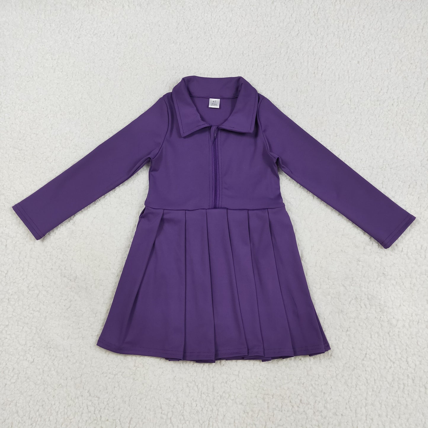 RTS NO MOQ （In stock）GLD1152 Baby Girls Yoga Dress Baby Girls Purple Long Sleeves Zipper Yoga Active Knee Length Dresses