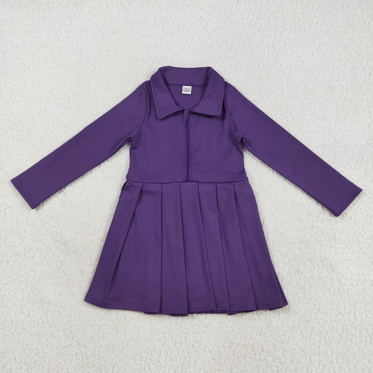 RTS NO MOQ （In stock）GLD1152 Baby Girls Yoga Dress Baby Girls Purple Long Sleeves Zipper Yoga Active Knee Length Dresses