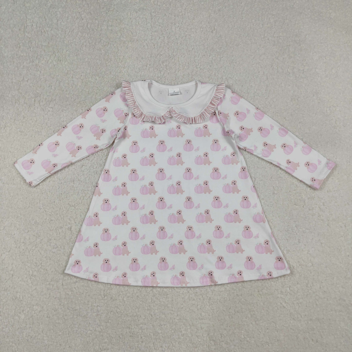 9.27 RTS NO MOQ （In stock）GLD1157 Baby Girls Winter Dress Baby Girls Pink Dog Pumpkins Fall Knee Length Dresses