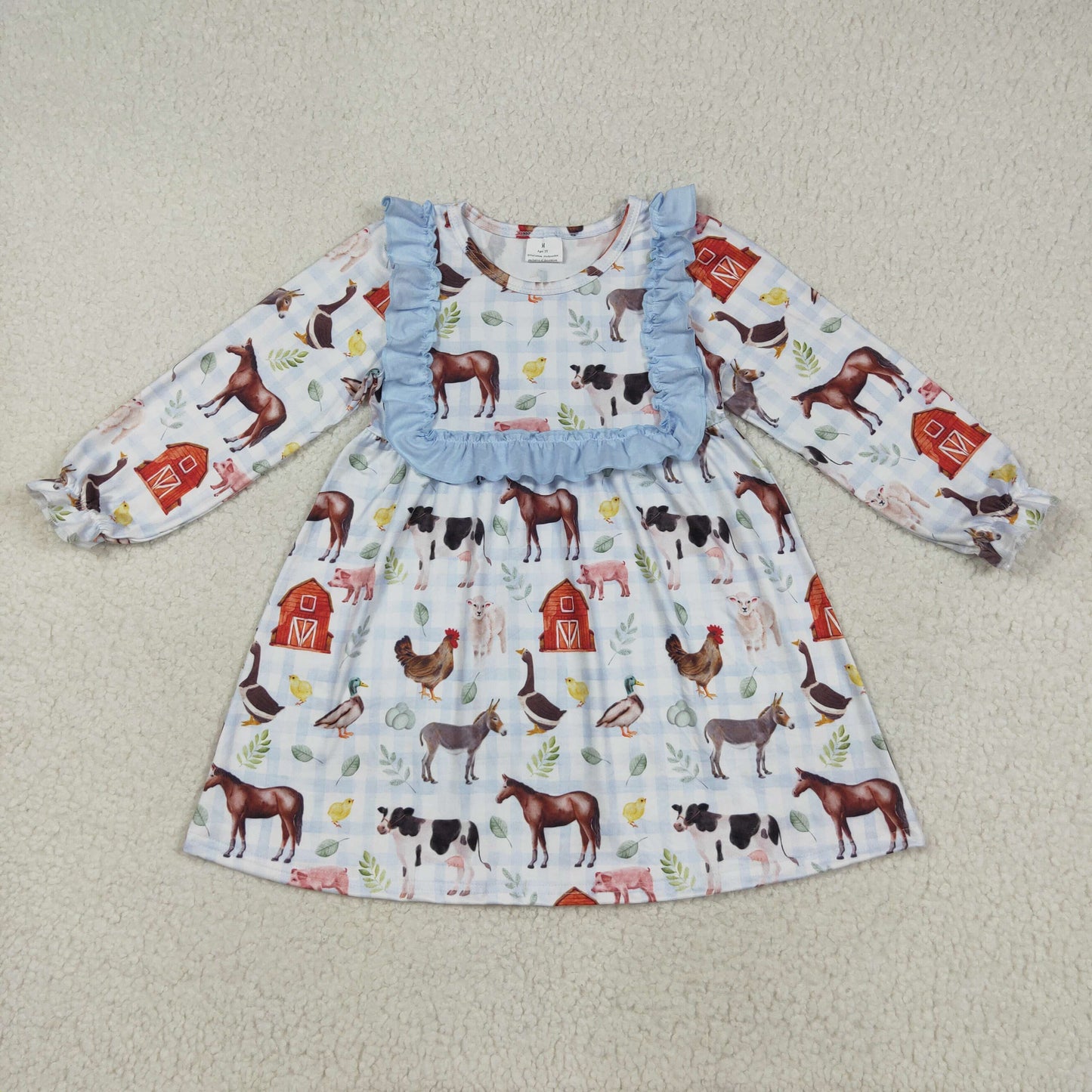 RTS NO MOQ （In stock）GLD1171 Baby Girls Winter Dress Baby Girls Fall Houses Chicks Farm Knee Length Dresses