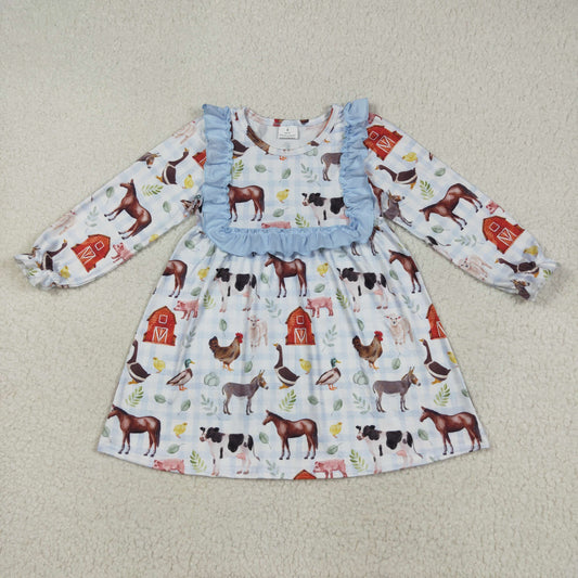 RTS NO MOQ （In stock）GLD1171 Baby Girls Winter Dress Baby Girls Fall Houses Chicks Farm Knee Length Dresses