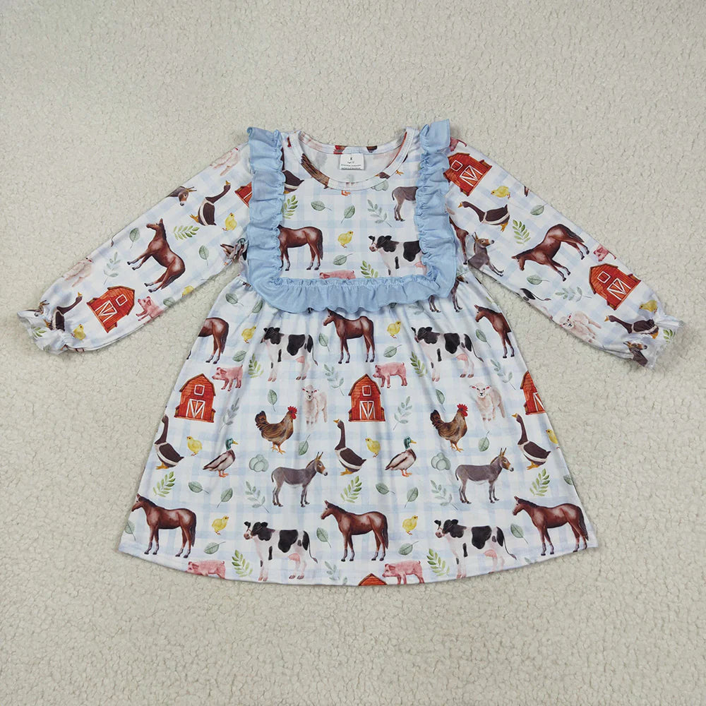 10.1 RTS Sibling Baby Girls Farm House Animals Rompers Dresses Outfits
