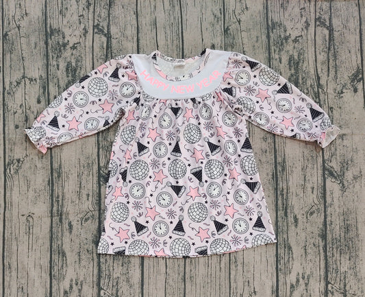 9.23 GLD1231 Sample No Moq Fast Coming Embroidery Baby Girls Happy New Year Pink Knee Length Dresses