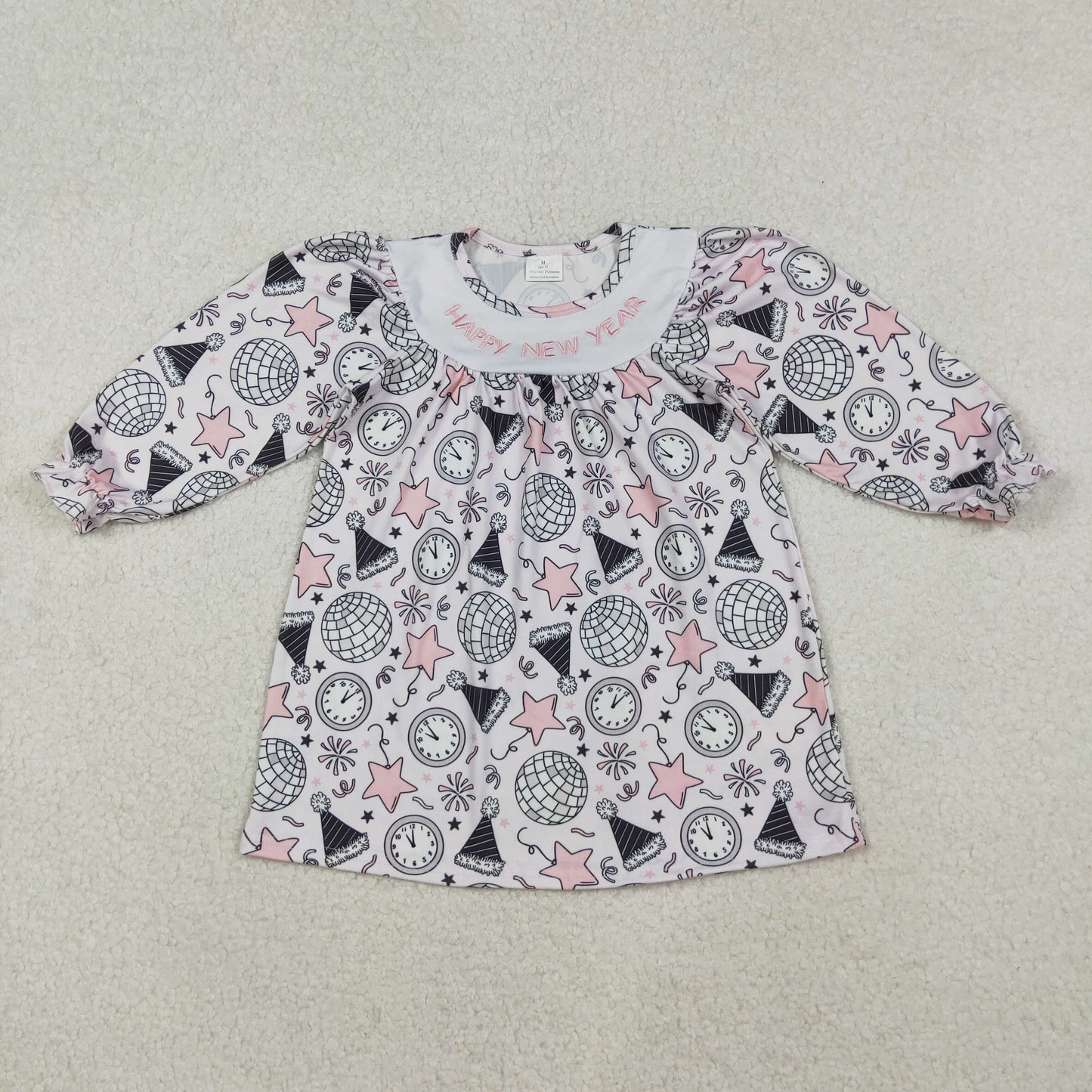 10.18 RTS NO MOQ （In stock）GLD1231 Baby Girls Winter Dress Embroidery Happy New Year Baby Girls Stars Firework Knee Length Dresses