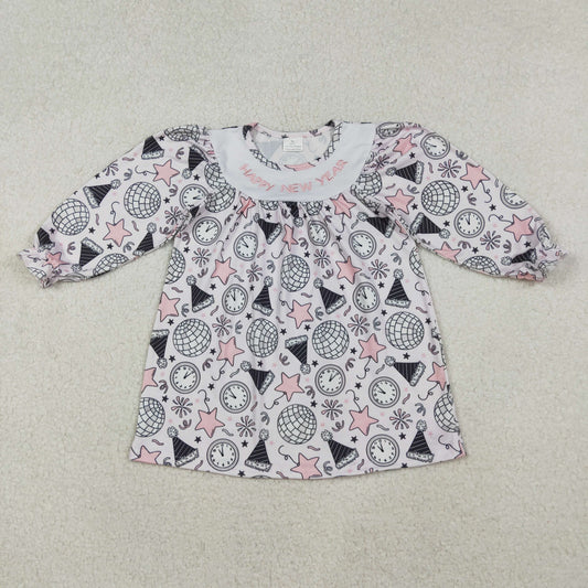 10.18 RTS NO MOQ （In stock）GLD1231 Baby Girls Winter Dress Embroidery Happy New Year Baby Girls Stars Firework Knee Length Dresses