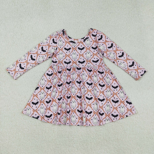 RTS NO MOQ （In stock）GLD1232 Baby Girls Winter Dress  Long Sleeve Ghost Bow Halloween Costume Dress