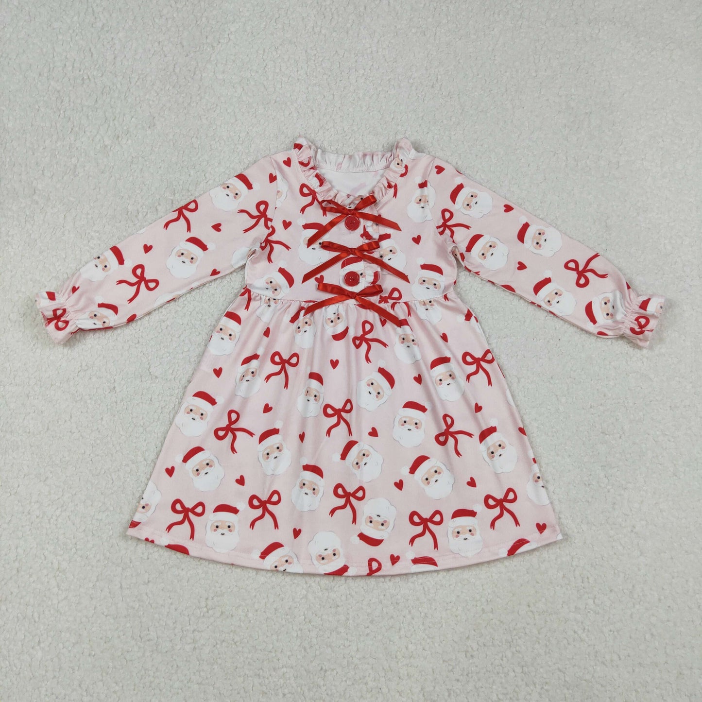 RTS NO MOQ （In stock）GLD1233  Baby Girls Winter Dress Red Bows Santa Christmas Knee Length Dresses