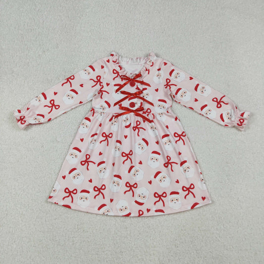 RTS NO MOQ （In stock）GLD1233  Baby Girls Winter Dress Red Bows Santa Christmas Knee Length Dresses
