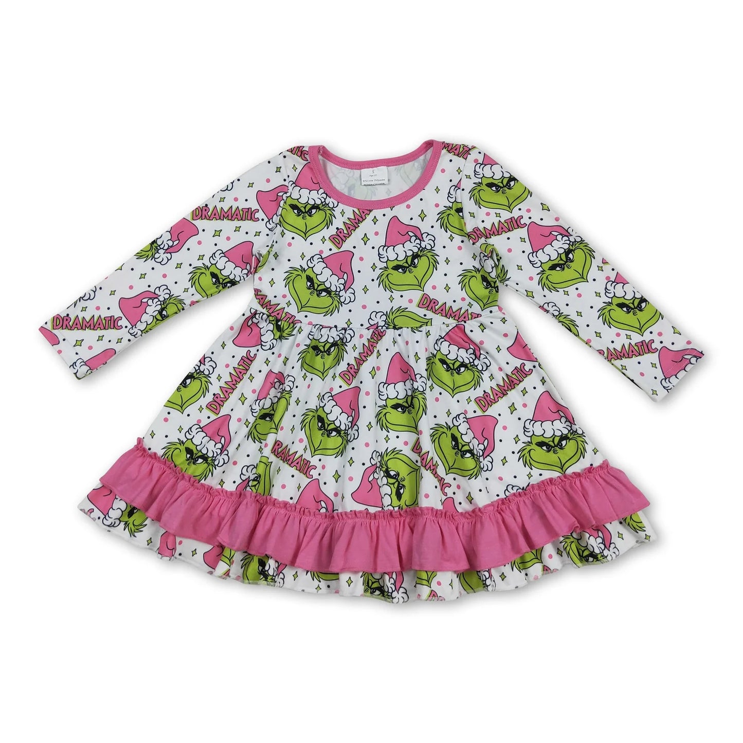 10.13 RTS Sibling Baby Girls Grin Trees Lights Christmas Ruffle Knee Length Dresses