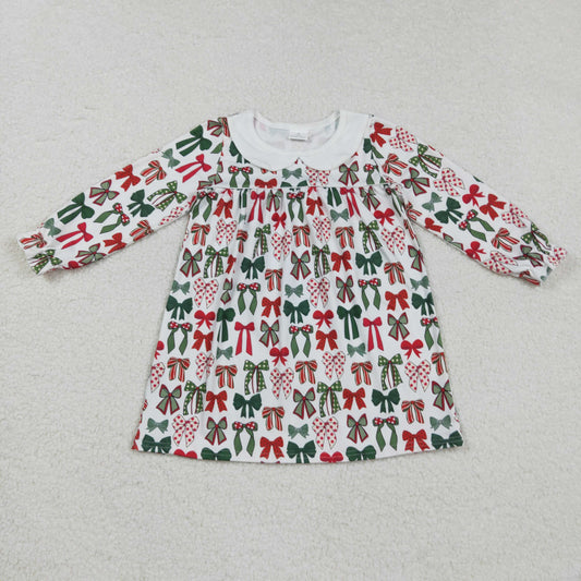 RTS NO MOQ （In stock）GLD1237 Baby Girls Winter Dress Baby Girls Green Red Bows Plaid Christmas Knee Length Dresses