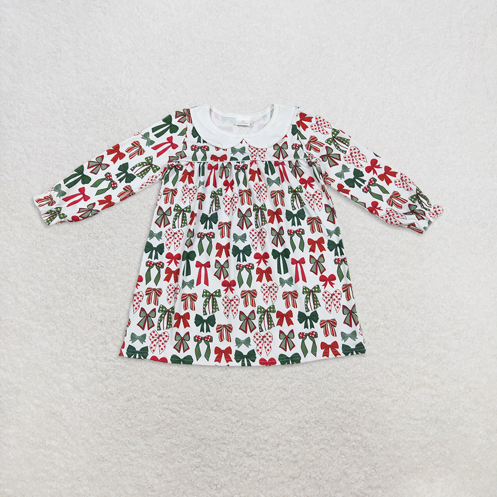 RTS Sibling Baby Girls Kids Girls Long Sleeve Christmas Dresses Red Green Bows Festive Holiday Wear for Children