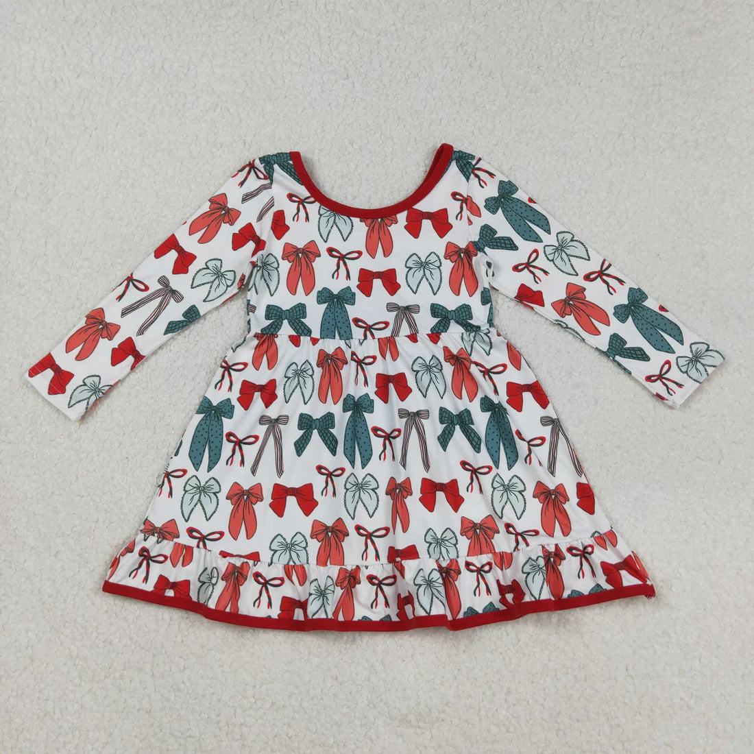 11.20 RST Sibling Baby Girls Christmas Long Sleeve Santa Soldiers Grin Ruffle Knee Length Dresses