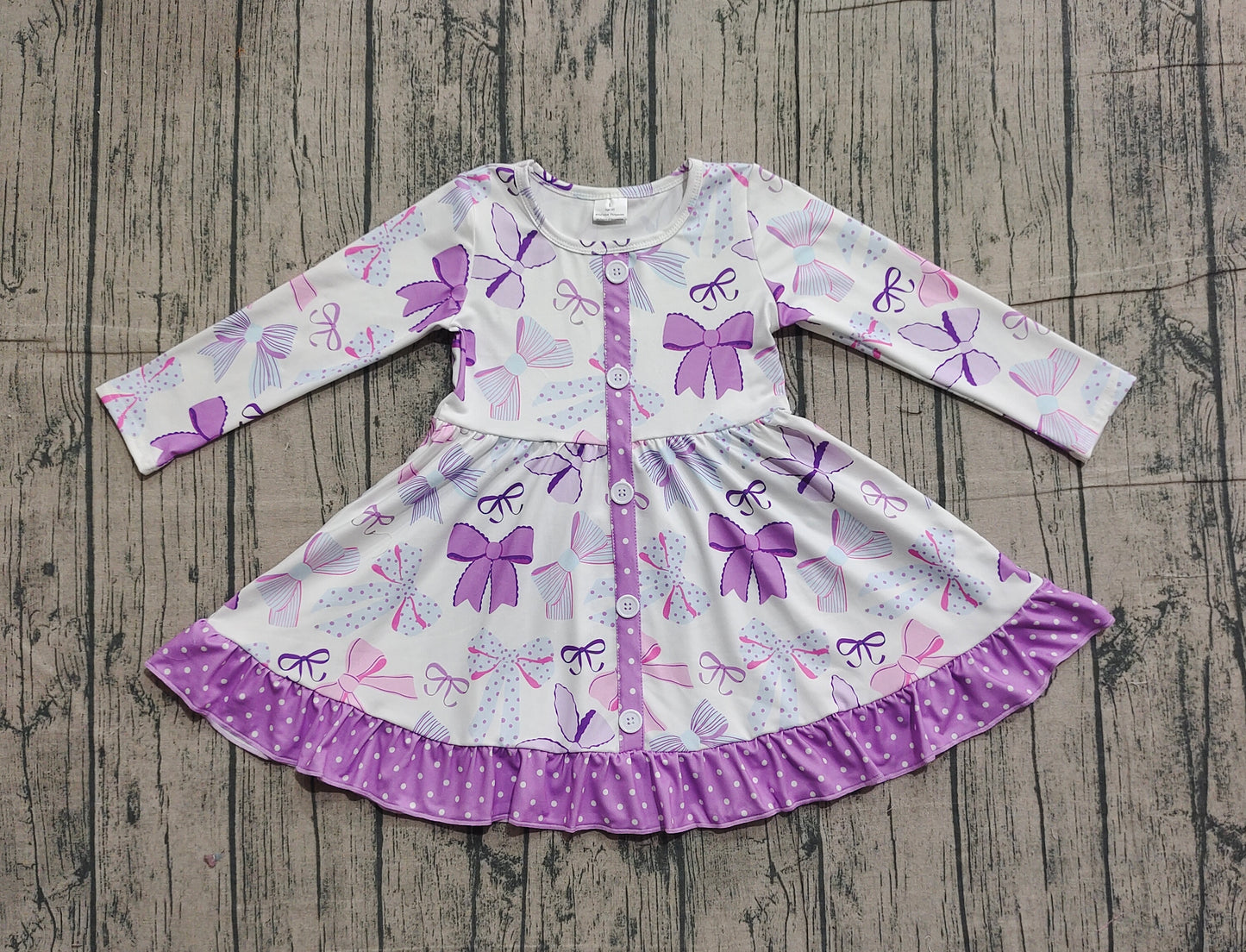 11.5 GLD1271 Sample No Moq Baby Girls Purple Bows Plaid Button Ruffle Knee Length Dresses