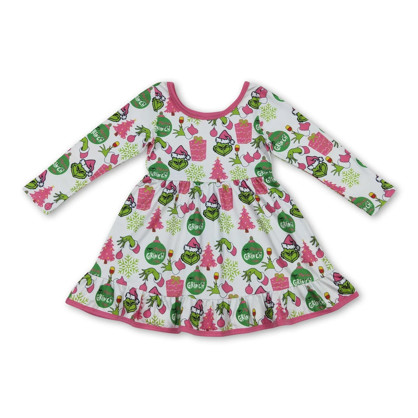 10.13 RTS Sibling Baby Girls Grin Trees Lights Christmas Ruffle Knee Length Dresses