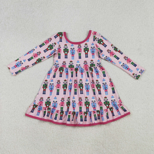 RTS NO MOQ （In stock）GLD1280 Baby Girls Winter Dress Baby Girls Christmas Pink Soldiers Plaid Knee Length Dresses