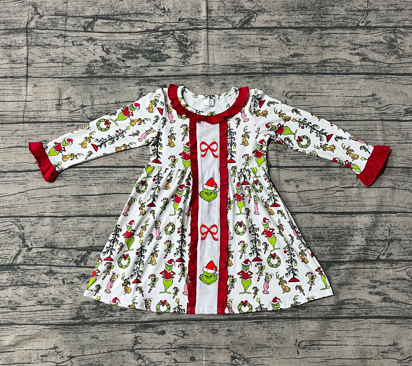 9.16 GLD1289 Sample No Moq Fast Coming Baby Girls Embroidery Baby Girls Green Face Miss Bows Christmas Knee Length Dresses