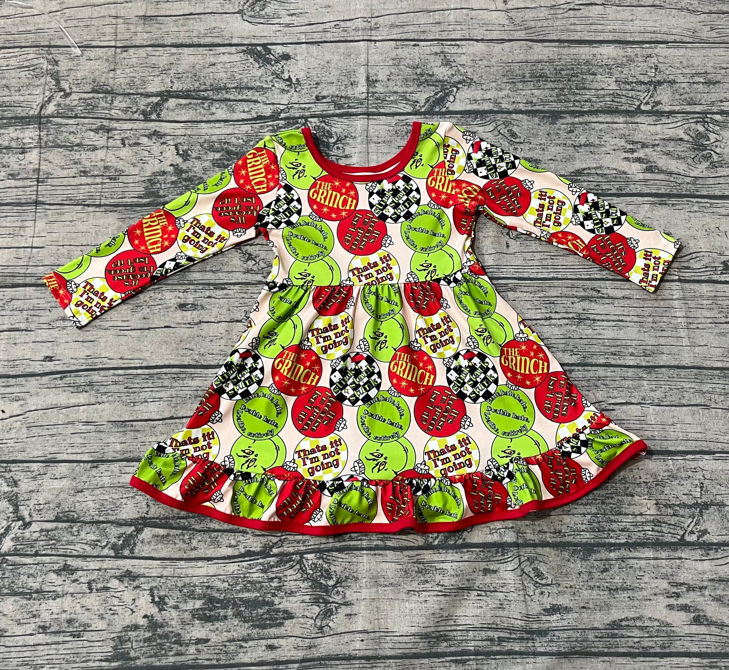 9.17 GLD1296 Sample No Moq Fast Coming Baby Girls Red Green Face Lights Christmas Ruffle Knee Length Dress