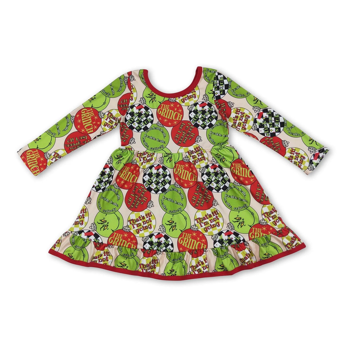 10.13 RTS Sibling Baby Girls Grin Trees Lights Christmas Ruffle Knee Length Dresses
